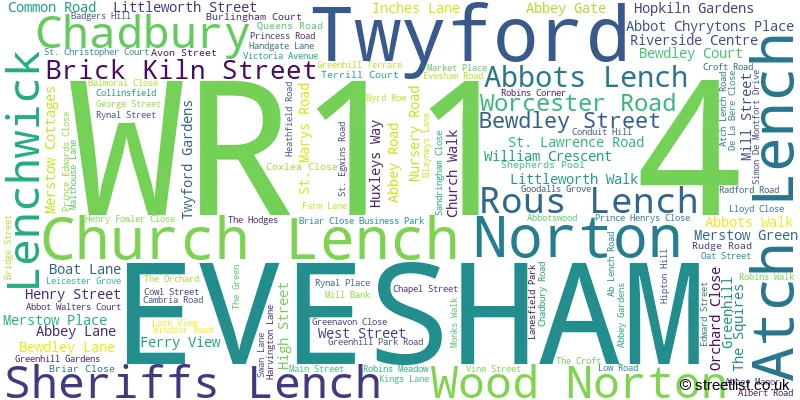 A word cloud for the WR11 4 postcode
